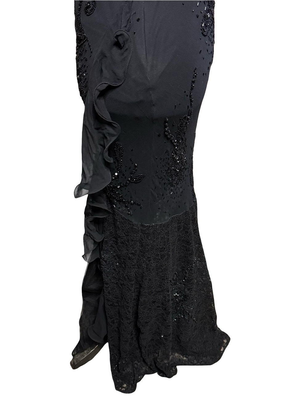 Vintage Y2K Cache Black Pure Silk Beaded Halter Mermaid Maxi Gown Dress Sz 8 - Picture 9 of 16